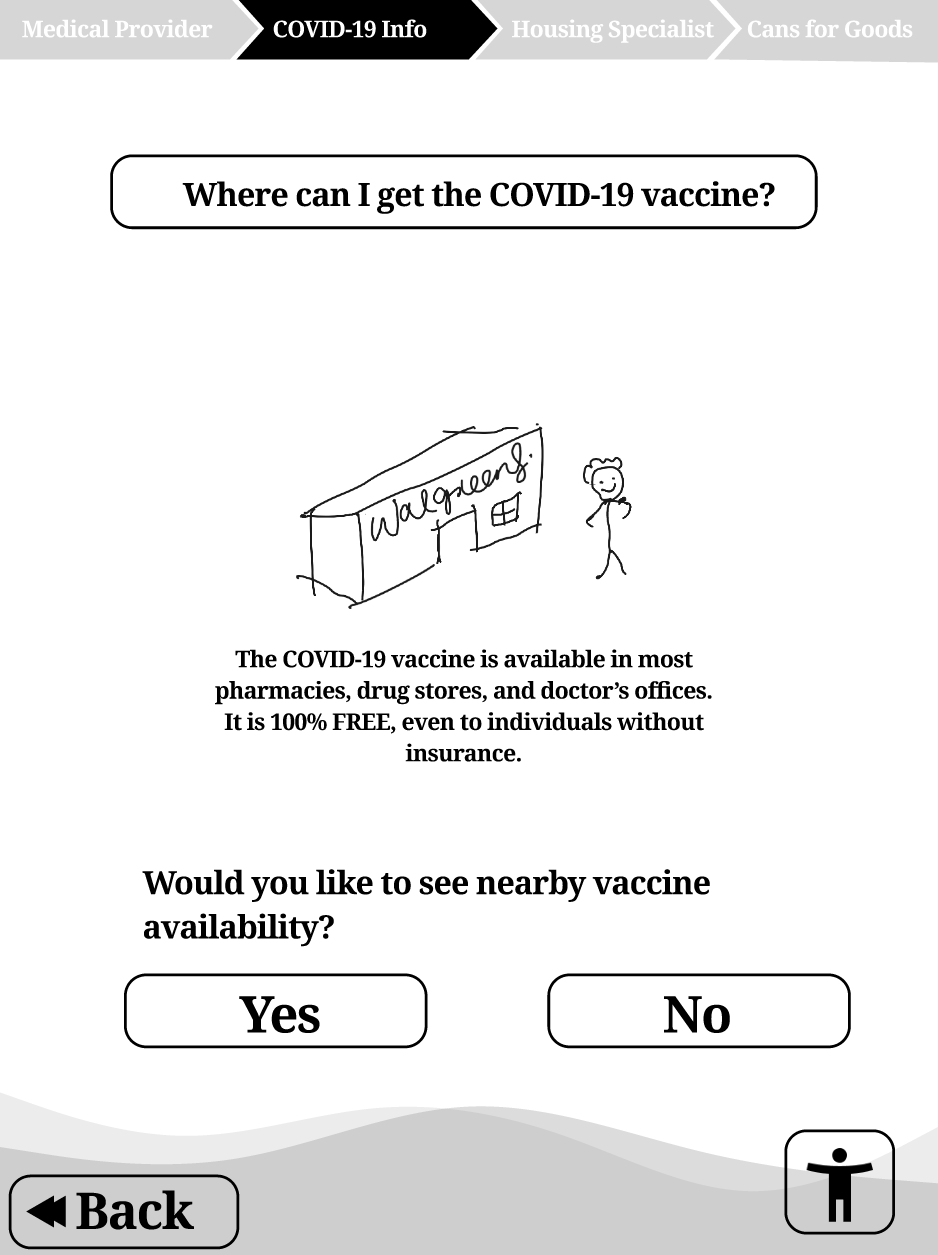 Screen that shows where COVID-19 vaccine is available